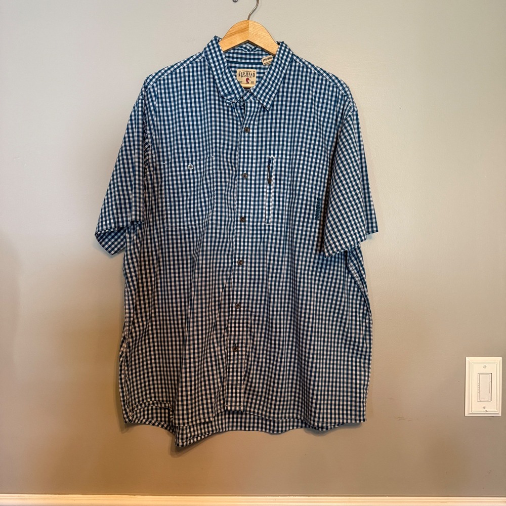 RedHead Mens Blue Gingham Short Sleeve Button Down Shirt Stretch 3XL 3TG - Picture 1 of 8